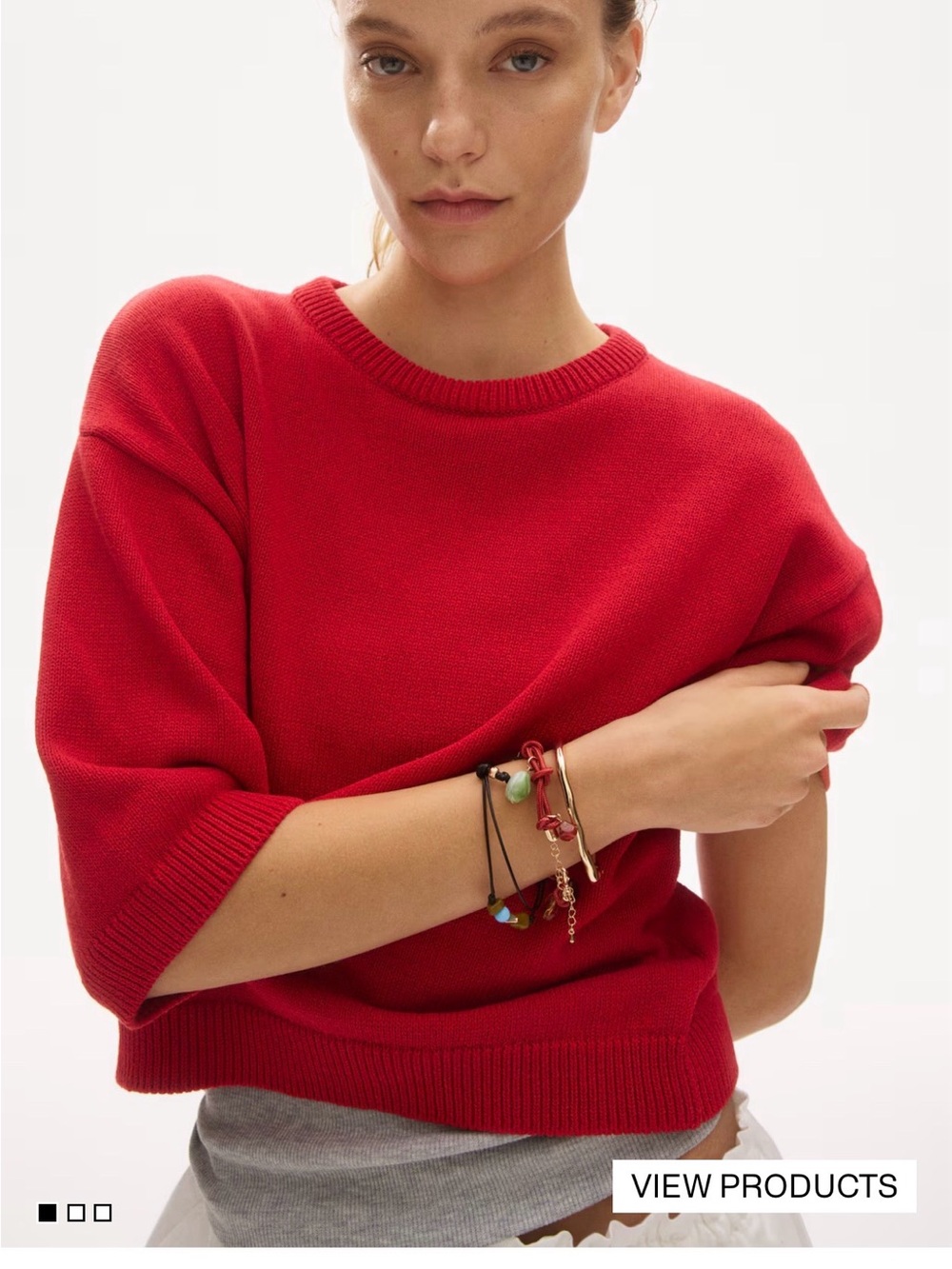H&M Red Crewneck Short-Sleeve Sweater